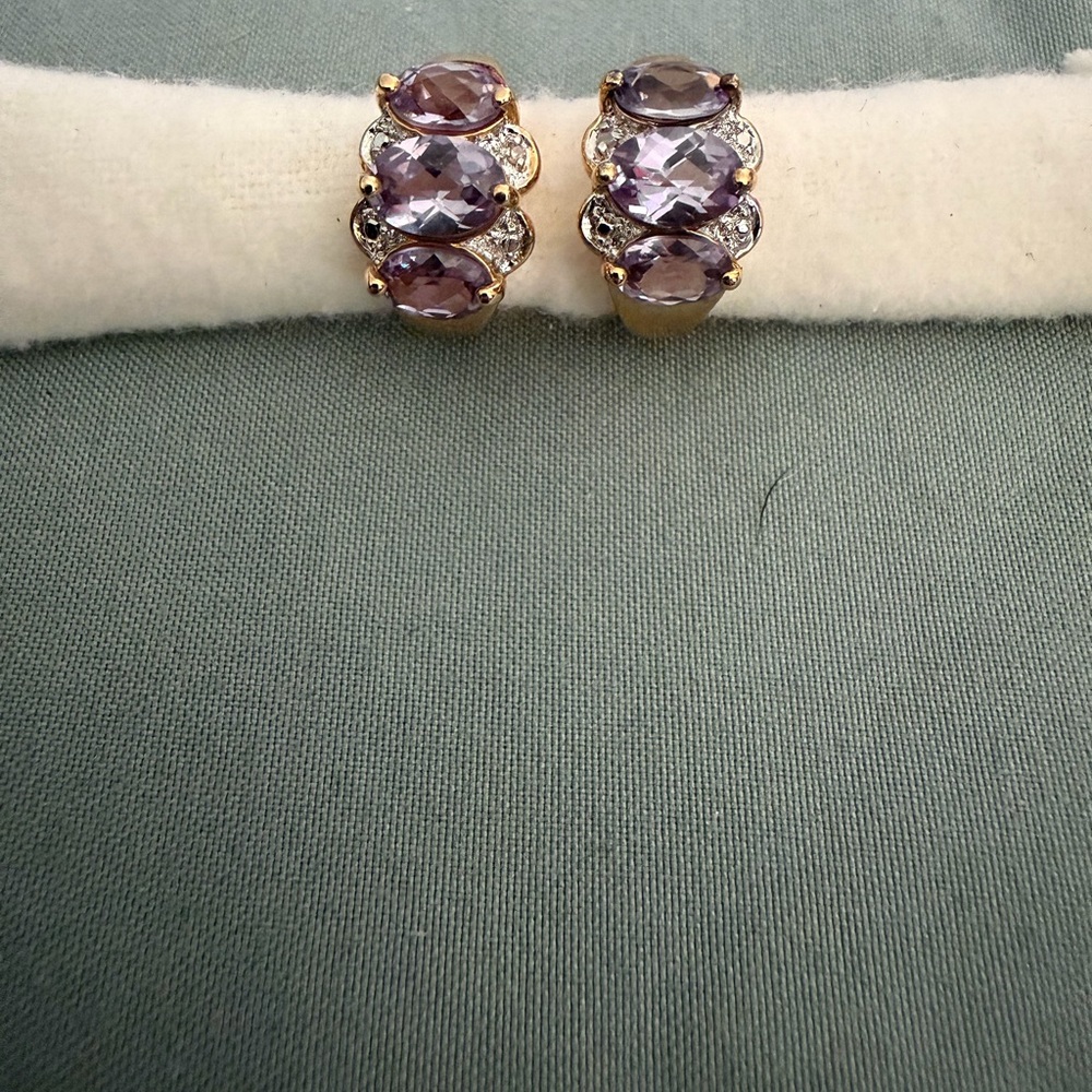 Gold-Tone Purple Stone Huggie Earrings - Women Jewelry